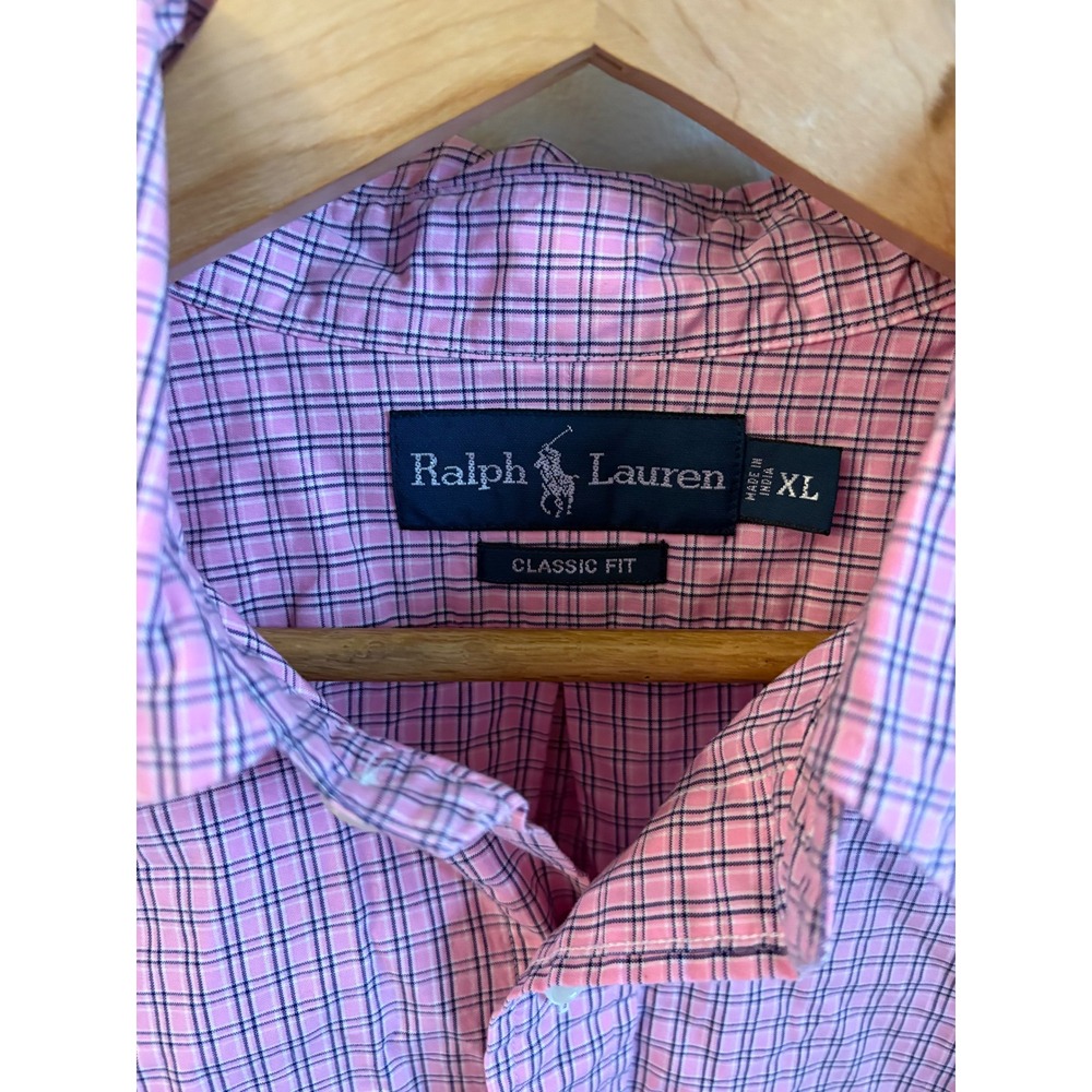 Ralph Lauren Mens XL Classic Fit Pink Plaid Short Sleeve Button Down Shirt - Picture 2 of 6
